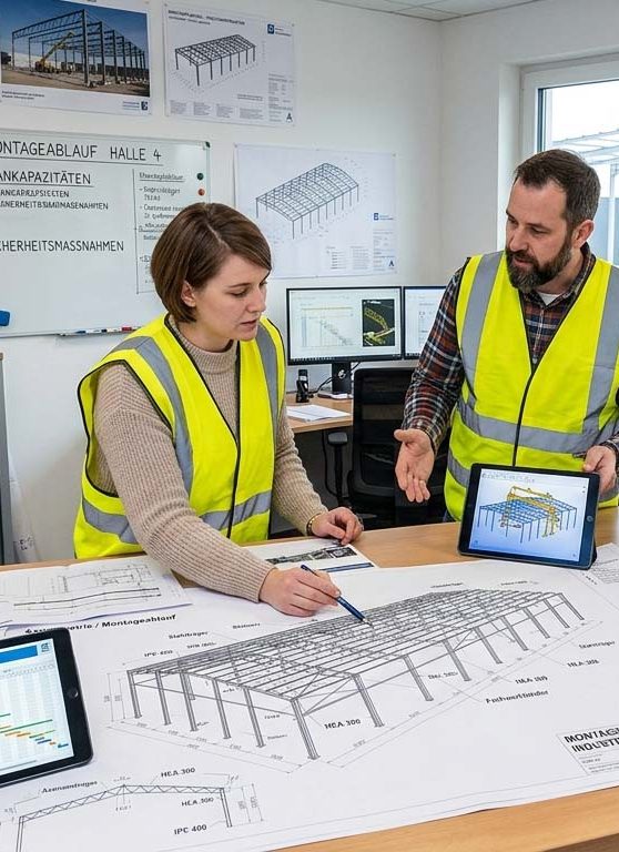 Montageplaene Stahlbau Montageplanung Stahlbau - montagegerechte Konzepte, Hebe- & Logistikplanung für Industriehallen